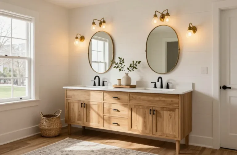 10 Farmhouse Bathroom Lighting Ideas with Cozy Glow