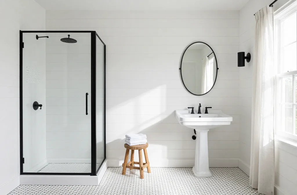 10 Black and White Farmhouse Bathroom Ideas with Bold Charm