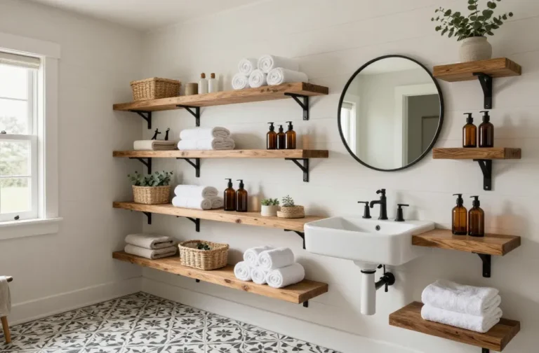 Stunning 10 Farmhouse Bathroom Shelves to Copy Now